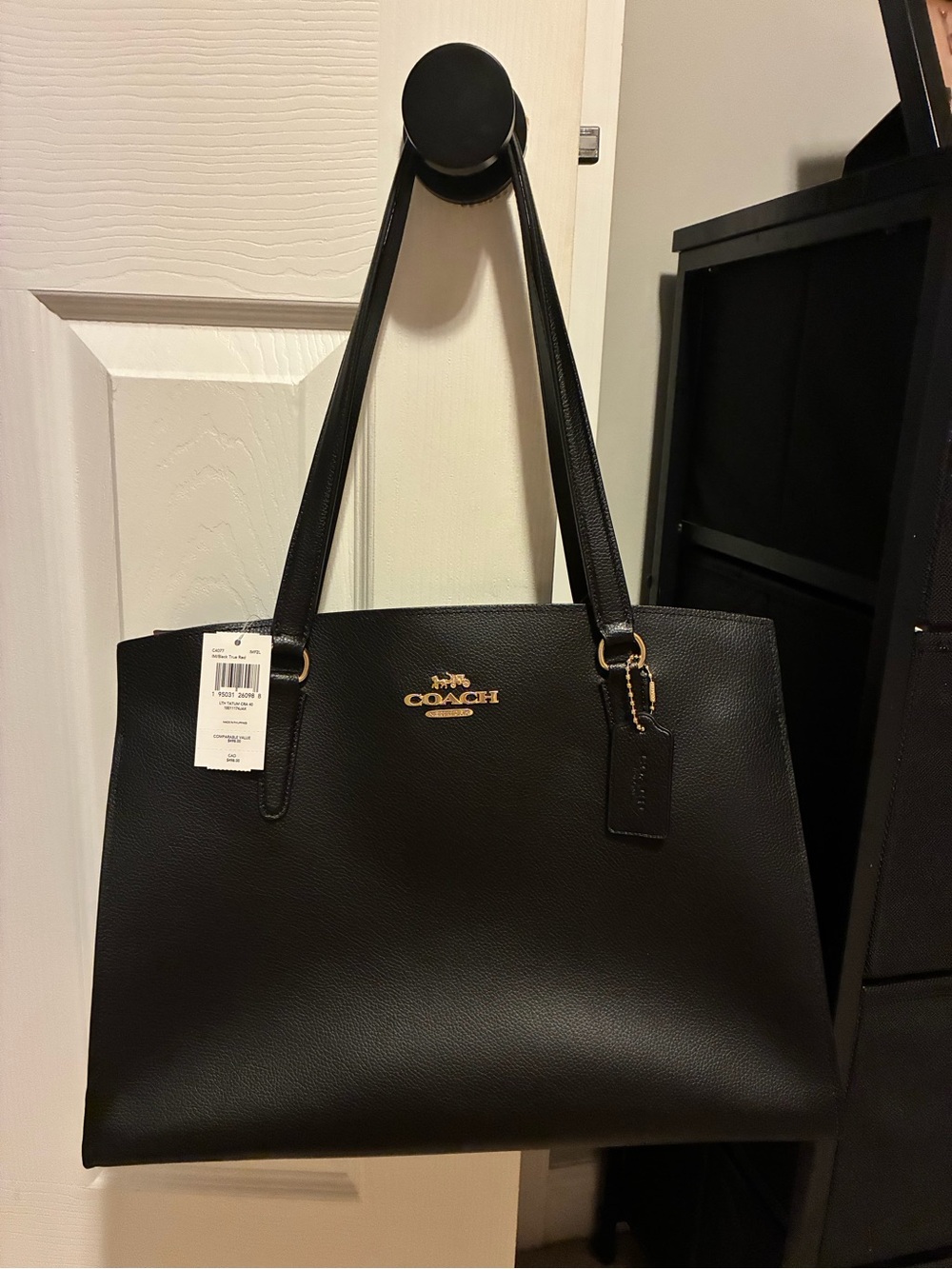 Coach Black Leather Tote with Gold Logo